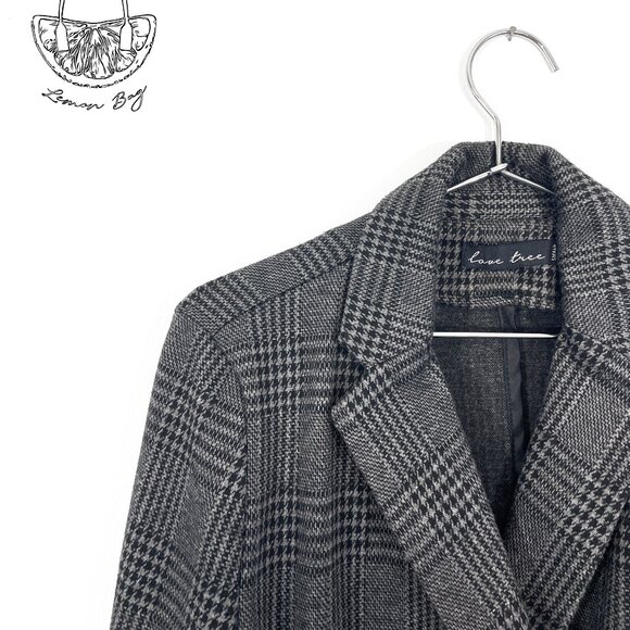 Love Tree / Double Breasted Plaid Blazer / Plaid Grey Black / Size S - Picture 5 of 6